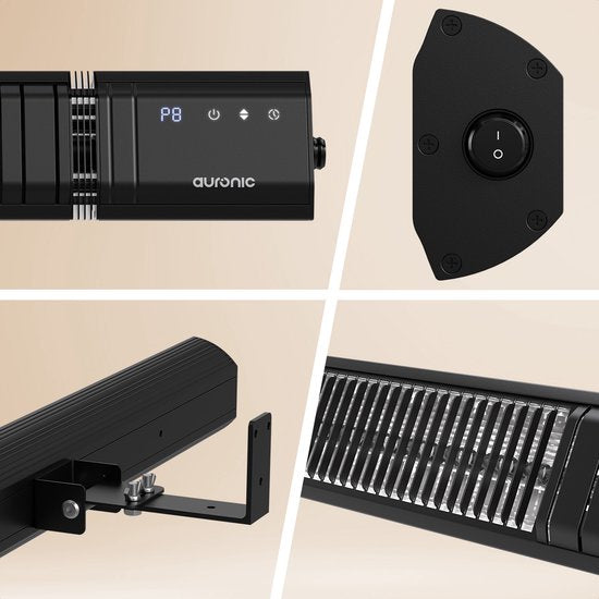 Auronic Terrace Heater - Chauffage infrarouge - Ecran tactile - 15m2 - Electrique - 2500W - Télécommande - 9 niveaux - Noir