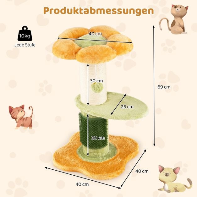 Arbre à chat Coast Flower - Petit griffoir avec siège en peluche 40 x 40 x 69 cm - Jaune