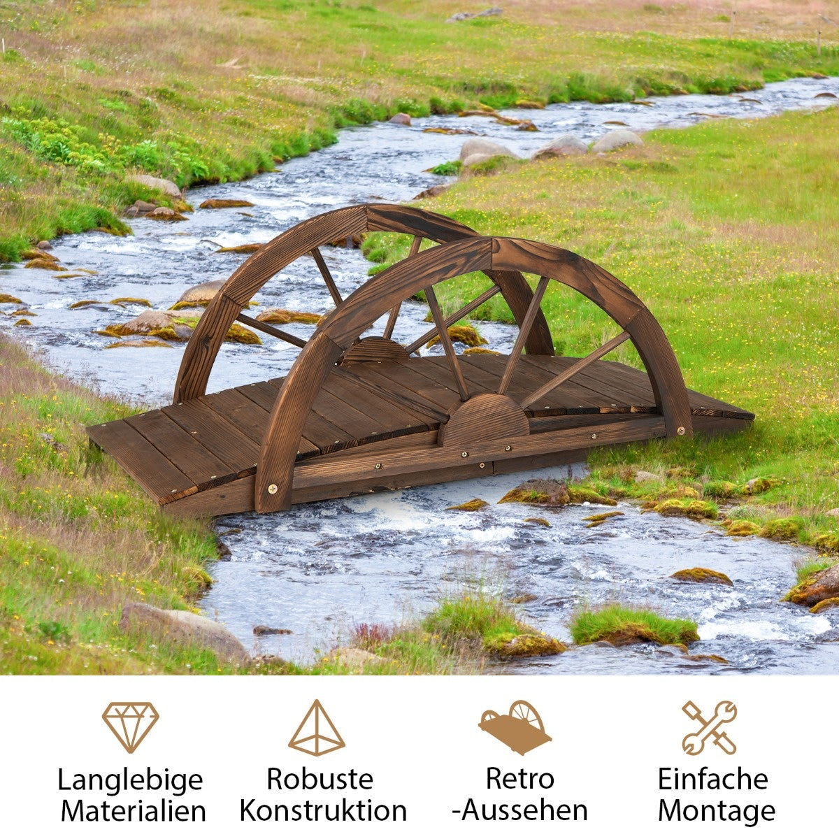 Coast Garden Bridge en bois pont d'étang avec double balustrade à demi-roue 101 x 48,5 x 38 cm