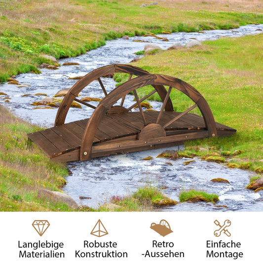 Coast Garden Bridge en bois pont d'étang avec double balustrade à demi-roue 101 x 48,5 x 38 cm