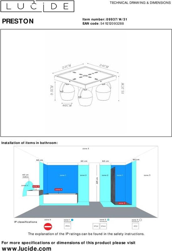 Spot de plafond - Lucide - Salle de bain - 4xGU10 - IP44 - Blanc