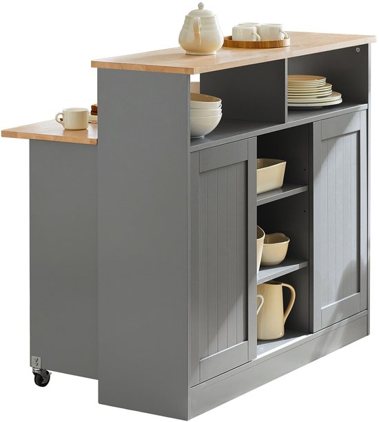 SoBuy FSB36-HG Armoire de cuisine - Buffet gris avec portes coulissantes et roulettes
