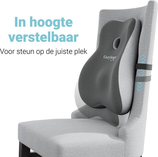 CozySense® Back Support - Coussin lombaire réglable - Coussin lombaire pour la voiture, la chaise de bureau, le lit et le canapé - Ergonomique - Avec Coolgel - Housse lavable