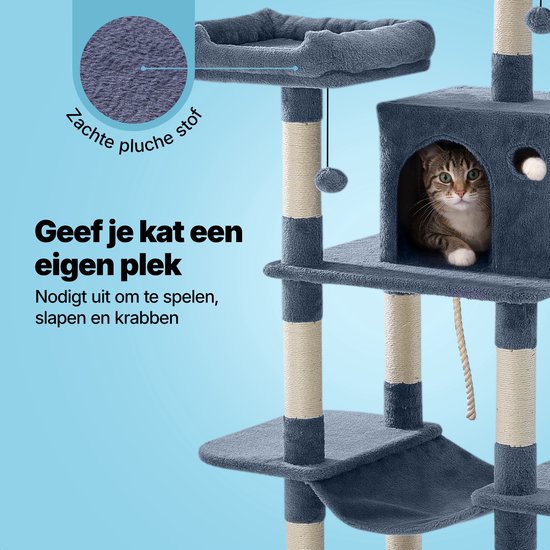 Jake et Jacky : Arbre à chat - Arbre à chat - Meuble à griffer - Arbre à chat - Arbres à chat - Maison pour chat - Gris foncé - 147 cm de haut