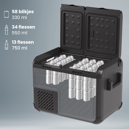 Auronic Electric Cool Box - Compresseur - Deux zones - 12V 230 Volt - Voiture - 45L - Frigobox - Noir/Gris