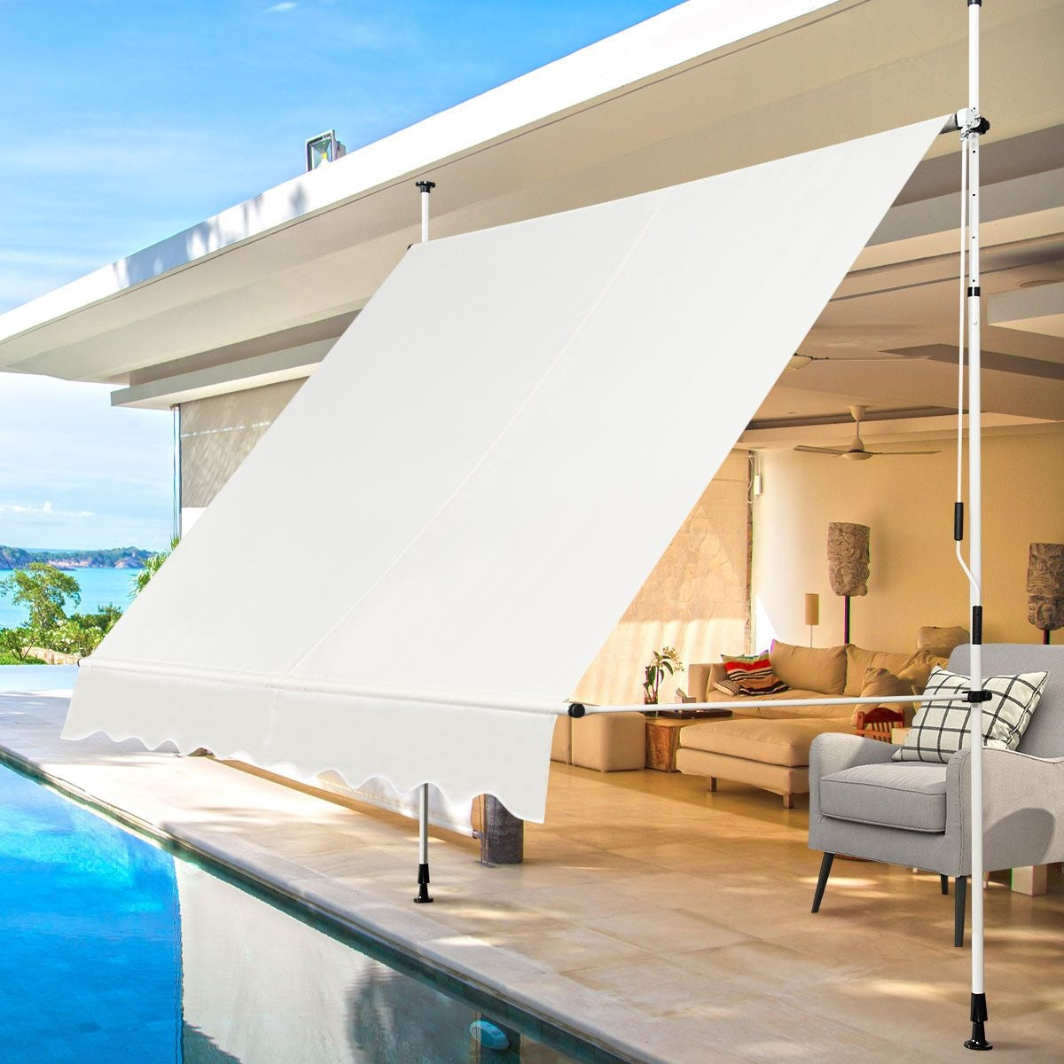 Coast Auvent extensible Auvent de soleil avec réglage manuel de la hauteur par manivelle 250 x 120 cm beige