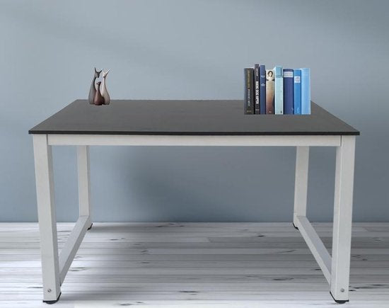 Bureau table informatique - table de cuisine - métal bois - 120 cm x 60 cm - blanc avec plateau noir