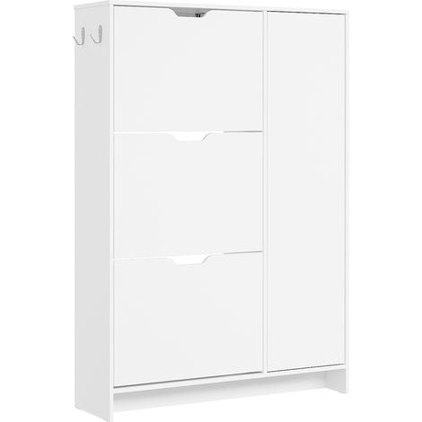 Armoire à chaussures SoBuy 84 x 24 x 121 cm - Blanche - 3 portes battantes - 3 tiroirs - Capacité : 12 paires de chaussures