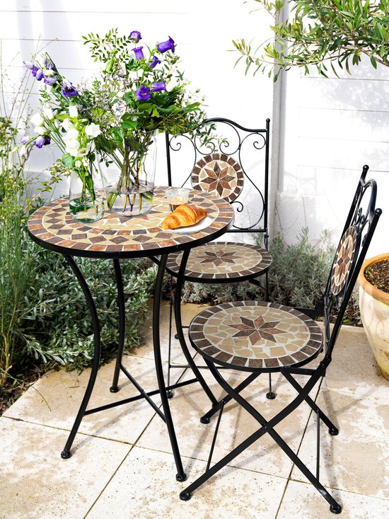 Chaises de bistrot AXI Amélie – Pliantes – Earth Brown – Chaises de jardin pliantes en métal – Dossier haut – Lot de 2 pièces – Effet mosaïque – Incrusté de carreaux de céramique – Capacité de charge de 150 kg – Jardin, terrasse ou balcon