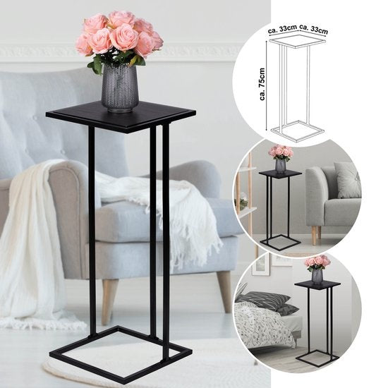 Arti Casa Table d'appoint - Métal et MDF - 75 x 33 x 33 CM - Table de chevet - Table à plantes - Table à ordinateur portable - Look industriel - Noir