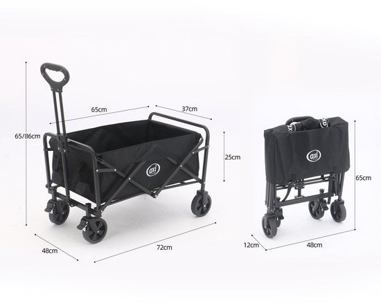 Chariot pliable AXI SB120 – Noir – Avec poignée de traction, freins et housse – Capacité de charge de 60 kg – Facile à transporter – Métal