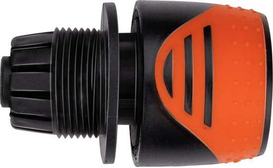 BLACK+DECKER Coupleur de tuyau d'arrosage 1/2'' - Tuyaux d'arrosage ⌀13mm - Arrêt d'eau intégré - Plastique - Noir/ Orange