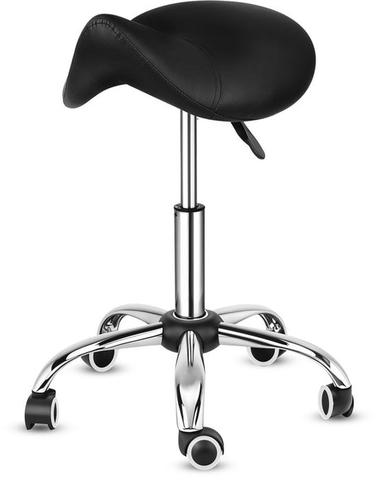 Bayt Tabouret de selle - Chaise de selle - Tabouret de barbier - Tabouret de selle sur roulettes - Tabouret - Réglable en hauteur - Noir