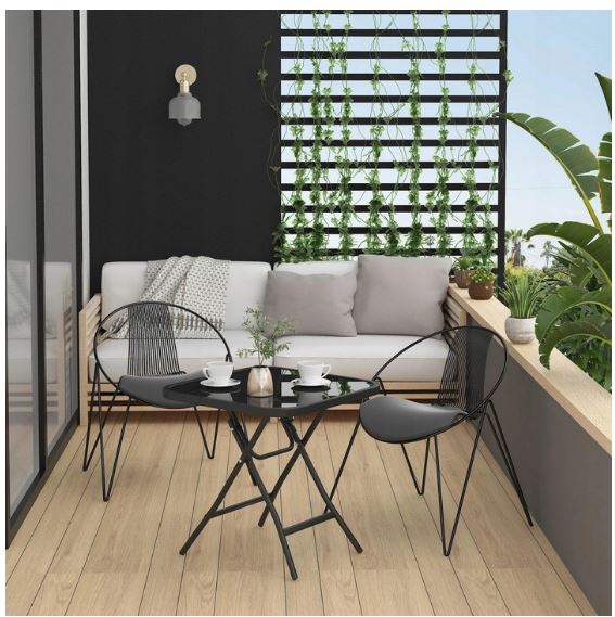 Table d'appoint pliable en métal Woltu - Plateau en verre trempé - Noir - 46 x 46 x 48 cm