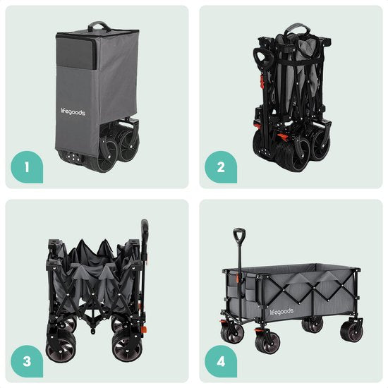 LifeGoods Wagon - XL - Pliable - 200L - Capacité de charge 100KG - Gris