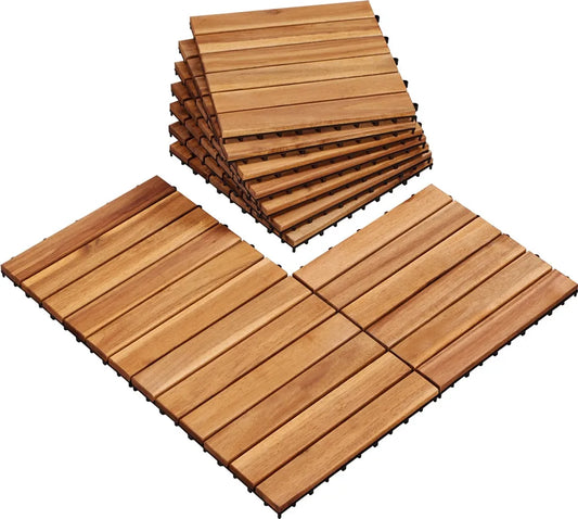 Yaheetech Terra Tiles Acacia Wood - Lot de 10 - 31 x 31 cm - Click system - 0.96 m²