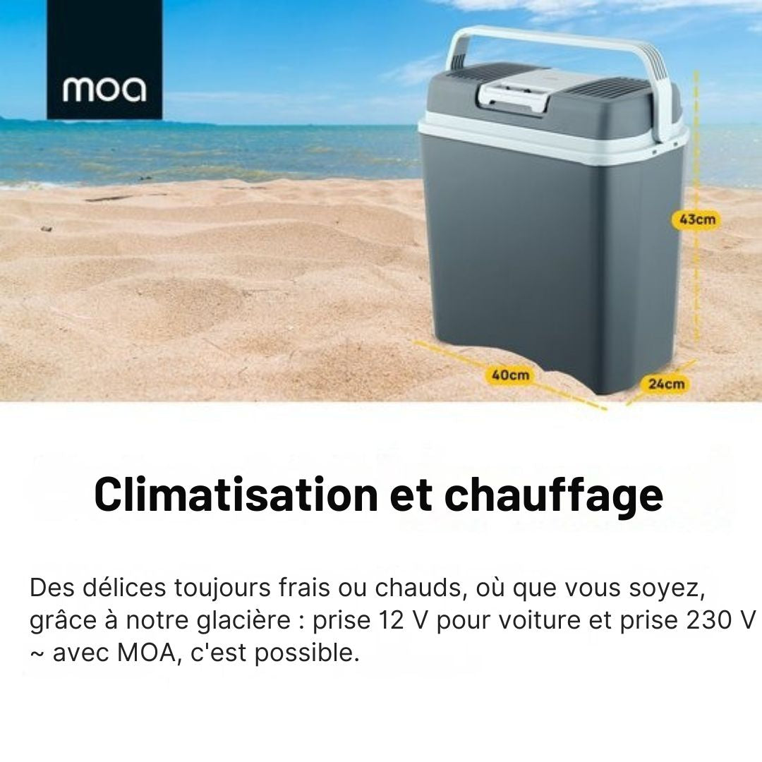 Glacière MOA Electrique, Avec fonction de chauffage, 12V et 230V, 22 litres, Gris