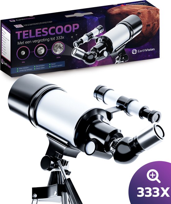EarthVision Téléscope Classico - Télescope pour adultes et enfants - 333x Grossissement - Astronomie - Vision nocturne - Astronomie - Étanche - Blanc