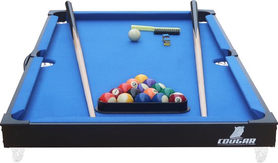 Cougar Table de billard Mini Portable Noir/Bleu – Poignée pratique – Incl. balles - 118x64x12cm