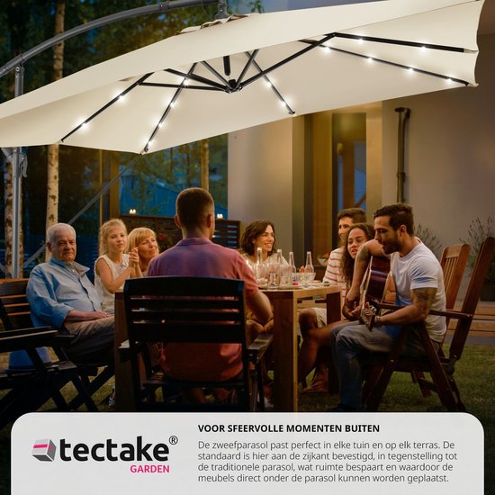 tectake® - Parasol 250cm avec éclairage solaire Led - Parasols - Parasol flottant - Energie solaire - Panneau solaire inclus - Eclairage de jardin - beige