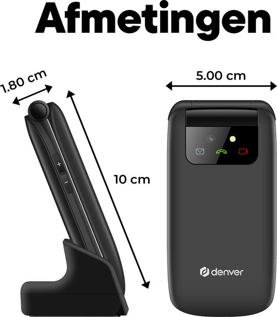 Téléphone portable Denver pour seniors 4G - Grandes touches - Bouton SOS - Grandir sans smartphone - Station de recharge - GSM - Bluetooth - Radio FM - Entièrement en néerlandais et en français - Modèle 2026 - BAS24800L