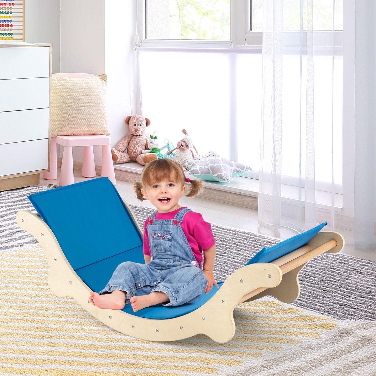 Coast 3-in-1 échelle à grimper en bois avec arc, toboggan et tapis - 116 x 50 x 39 cm - Naturel