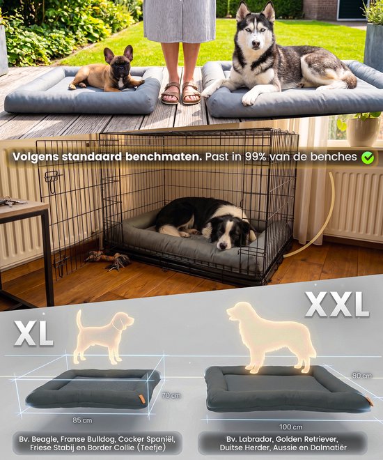 Coussin orthopédique pour chien Happysnoots® - Panier pour chien XL 85 x 70 cm - Lit pour chien lavable - Coussin de panier gris avec fermeture éclair
