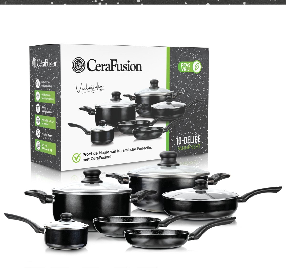 CeraFusion Ceramic Pans Set 10-Piece - Set with Frying Pans, Saucepan, Cooking Pots - Induction Pans - Pansets Aluminium