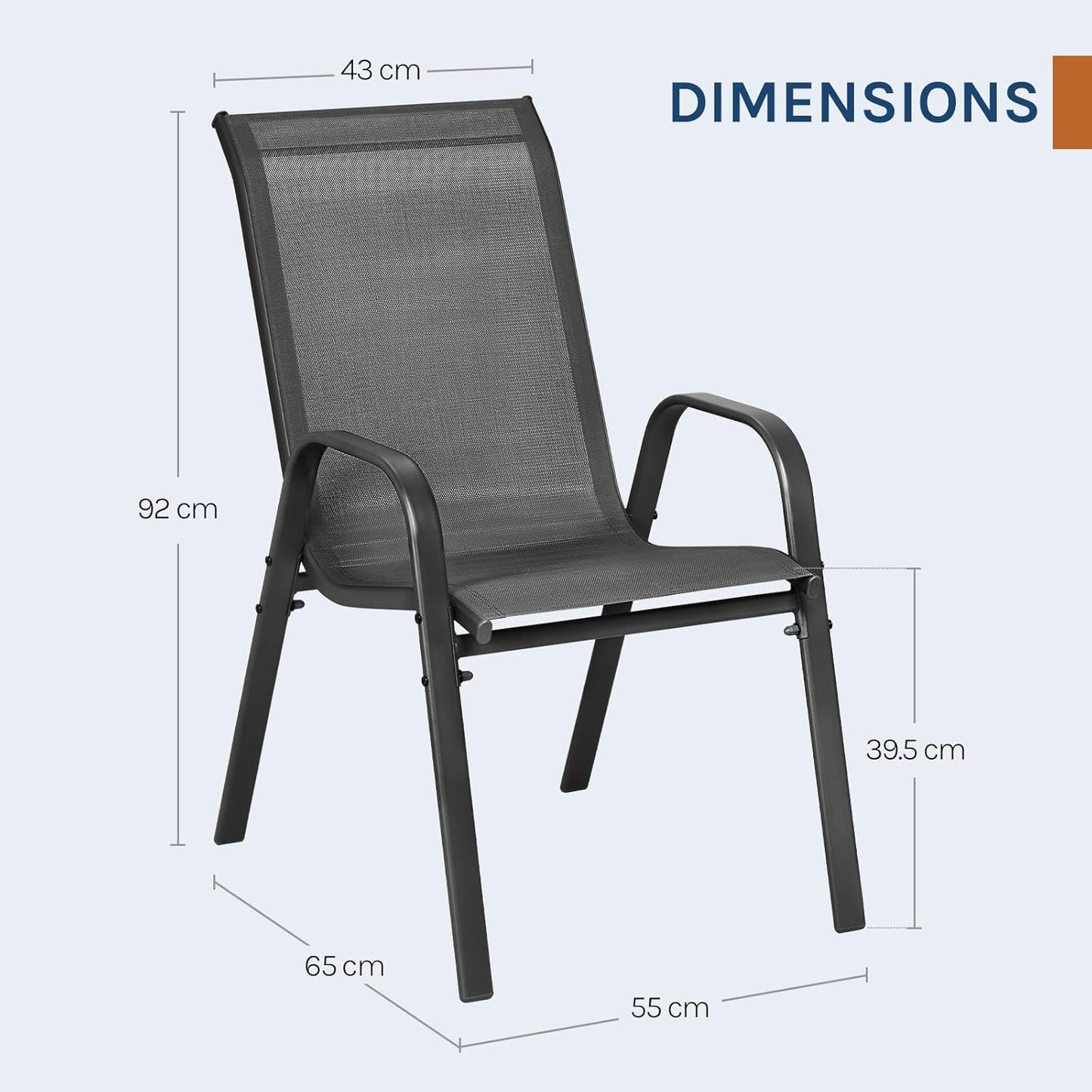Chaises de jardin Woltu - Lot de 4 - Poids max. 160 kg - 55 x 92 x 70 cm - Anthracite