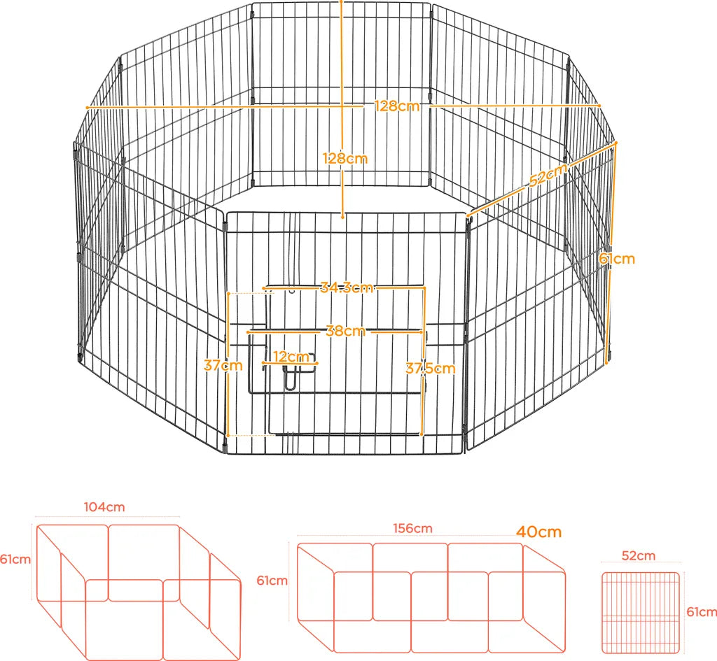 Yaheetech Enclos pour chiots, 8 panneaux, 127 x 127 x 61 cm - Noir - Enclos pliable pour chiens avec porte, pour chiots et petits animaux de compagnie