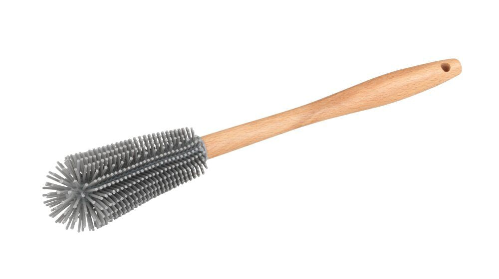 Brosse à vaisselle WENKO Hollie en silicone - Manche en bois de hêtre - Pour bouteilles et verres