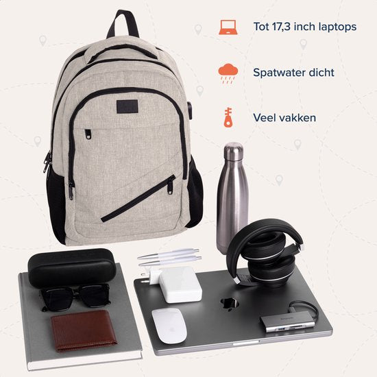 TRVLMORE Sac à dos à vie - Sac à dos avec compartiment pour ordinateur portable de 15,6 pouces - Cartable - Résistant aux éclaboussures - Hommes et femmes - Garçons et filles - 28L - Champagne