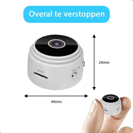 Tech Essentials® Mini caméra espion - 1080P/Full HD - Avec APP WiFi - Vision nocturne - Détection de mouvement - Caméra vidéo cachée compacte - Petite caméra d'intérieur - Espion - Sans fil - Animaux - Intelligente - Blanc