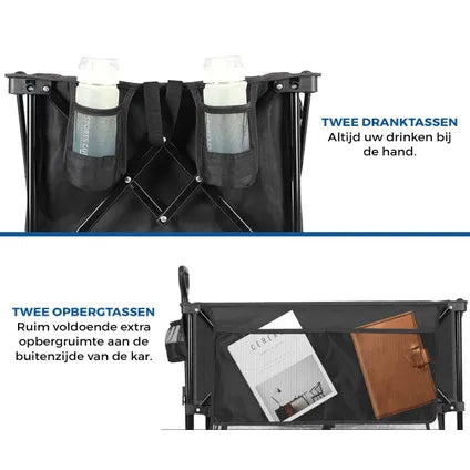 Chariot Aldorr Bolderkar XXL - Noir - 400 litres - Capacité de charge : 300 kg - Roues tout-terrain avec frein - Pliable - 97 x 123 x 57 cm