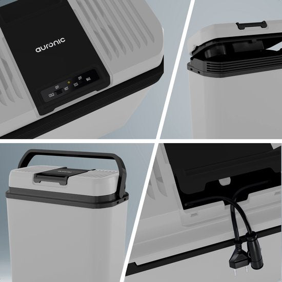 Auronic Coolbox électrique 12V et 230V - 20L - Réfrigérateur de camping - Voiture - Refroidissement et chauffage - Frigobox - Gris clair