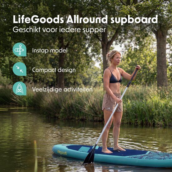 LifeGoods SUP Board All-round Compact - avec siège - capacité de charge de 100 KG - 300 x 76 cm - gonflable - ensemble complet de SUP - bleu