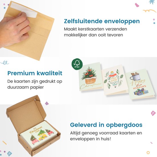 Partizzle 24x Luxury Christmas Cards with Envelopes Set - Send Fun Greeting Cards - Postcards Christmas 2024 - 15x10 cm