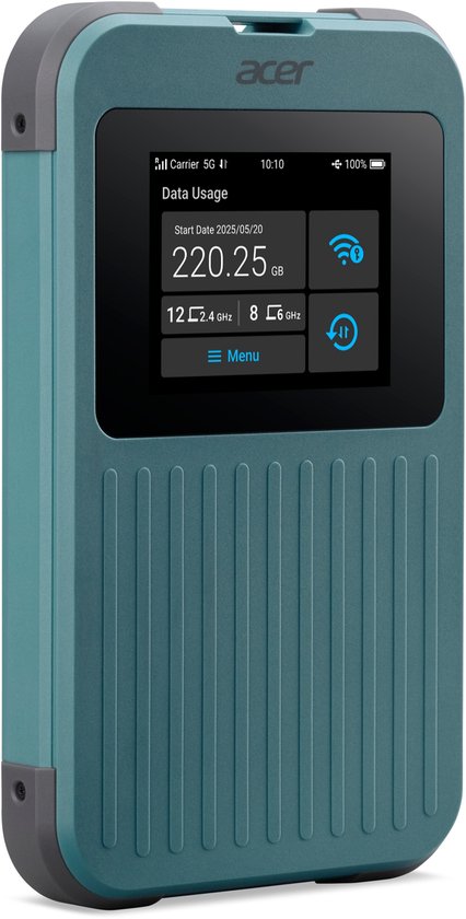 Acer Connect M4 - Routeur MiFi portable - Point d'accès mobile - 5G - Wi-Fi 6 - Bi-bande - SIM - eSIM - SIM virtuelle - 1 Go inclus - jusqu'à 16 appareils - idéal pour les déplacements ou le camping