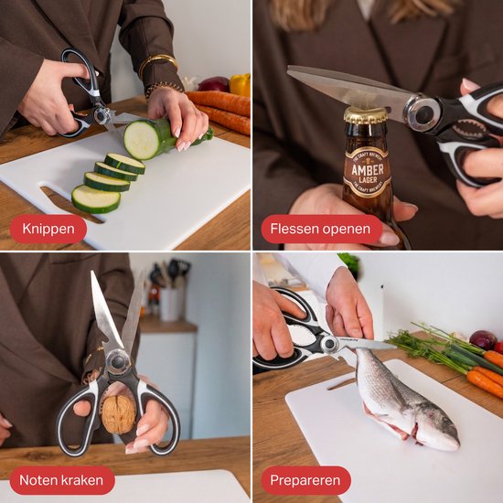 AoraKitchen Ciseaux de cuisine - Ciseaux à viande - Acier inoxydable - Ciseaux de ménage - Ciseaux de jeu - Ciseaux pour droitiers et gauchers - Lavable au lave-vaisselle