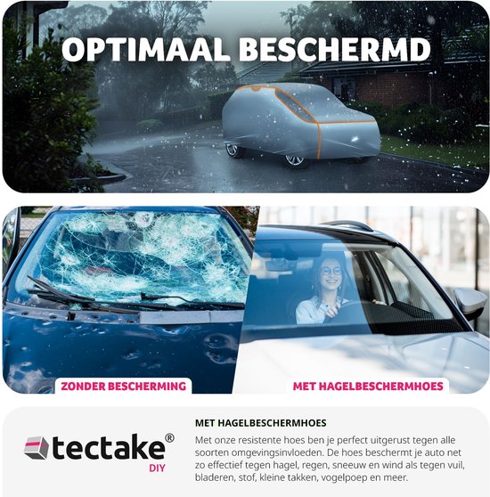 tectake® Couverture de protection pour voiture contre la grêle avec insert en mousse imperméable à l'eau et respirante 571x 203x 120cm SUV / VAN Gris