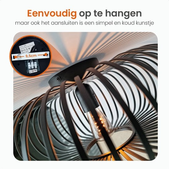 Plafonnier Goliving - Suspension Lustre - Lampe Plafond- E27 - Métal - Aspect bambou - Ø 40 cm - Noir