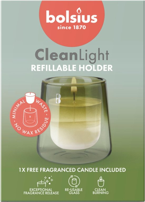 Kit de démarrage Bolsius « Clean Light » avec bougie parfumée Gardenia / Figue