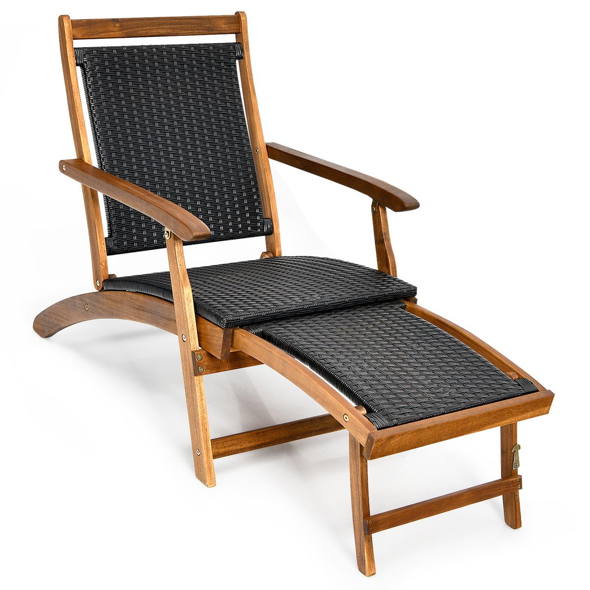Chaise longue de jardin pliable Coast - Dossier ergonomique - Repose-pieds extensible - Mélange de marron et de rouge-brun