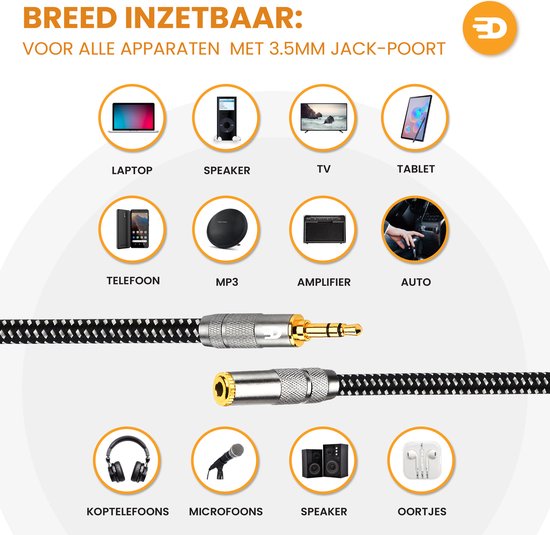 Drivv. Premium AUX Extension Cable - 2 mètres - Jack Male to 3.5 mm Female - Audio Extension Cable - Jack Extension Cable - Nylon