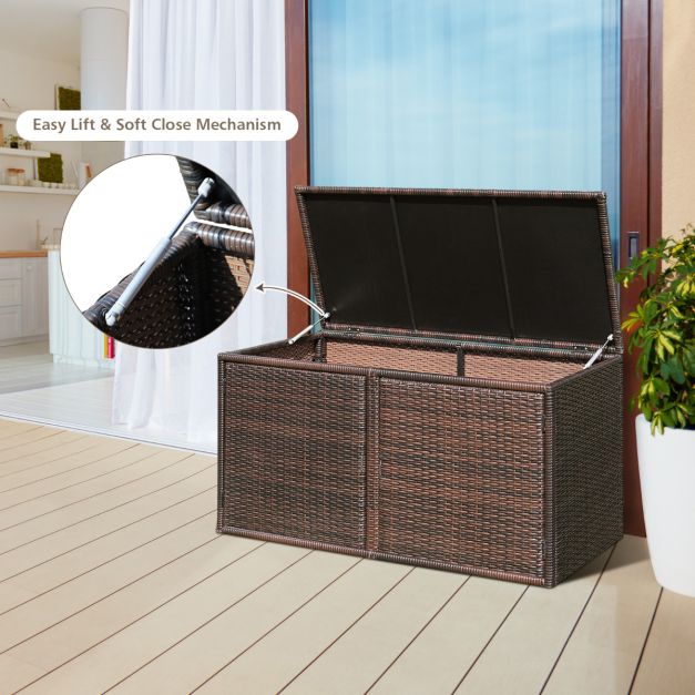 Coast Rattan Terrace Box 335 L - Brown - 115 x 60 x 65 cm - Boîte de rangement de jardin résistante aux intempéries avec couvercle et 2 étagères
