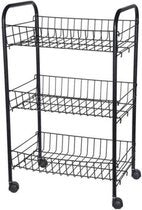 Zwarte keuken trolley met manden op wielen 39 x 23 x 64 cm
