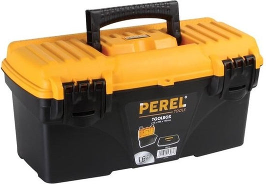 Perel Mallette à outils, polypropylène, avec plateau amovible, poignée rabattable et fermetures en plastique, noir/jaune, 410 x 209 x 195 mm