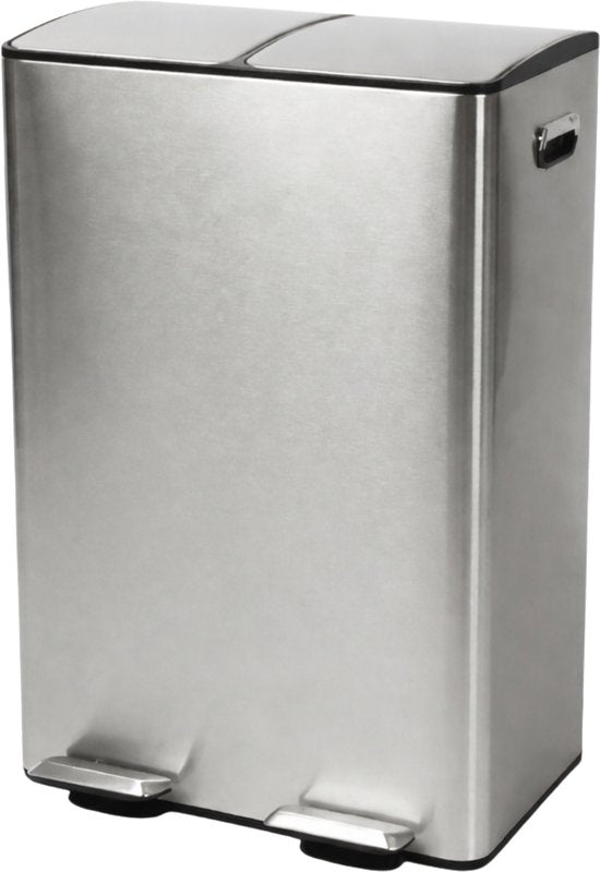 Bayt Poubelle - Poubelle 60 litres (2x30) - Poubelle 60 litres - Poubelle à pédale 60 litres - Poubelle Séparation des déchets - Poubelle 2 compartiments - Poubelle - Acier inoxydable - Argent