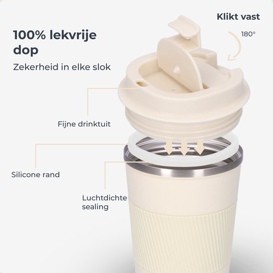 Mug thermos Castagnola - Tasse à café à emporter - Mug de voyage pour le café et le thé - Mug à thé - 380 ML - Acier inoxydable - Blanc cassé