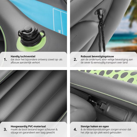 tectake® - Inflatable Kayak - Canoë gonflable pour 1 personne avec pagaie double et accessoires - Siège, pompe, sac de transport - Sports nautiques - Bateau à rames